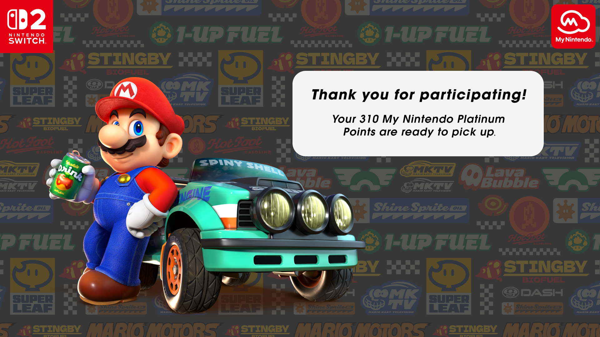 Thanks for taking part in the Mario Kart™ World My Nintendo Open