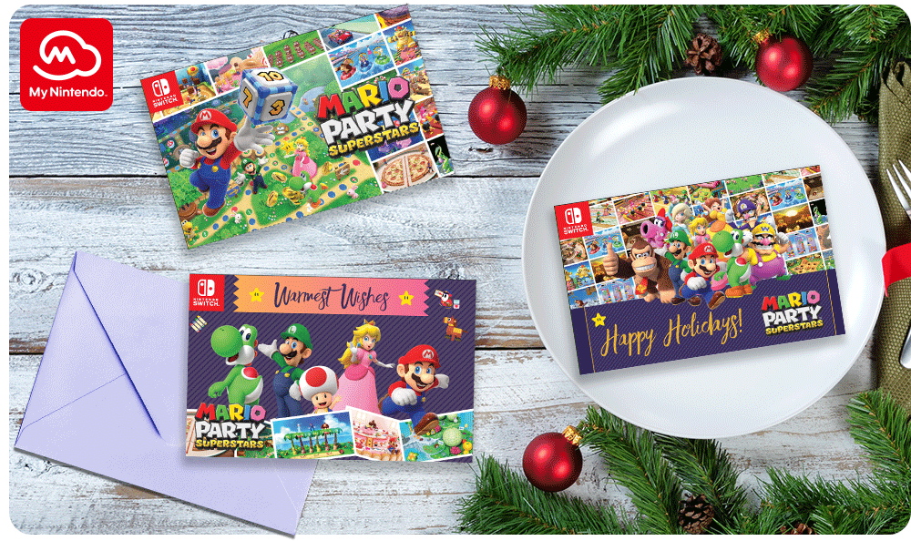 Printable Mario Party Superstars Holiday Greeting Cards 