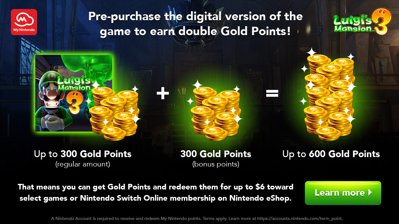 Wow Utallige panel Pre-purchase digital version of Luigi's Mansion 3 to earn double Gold Points!  | My Nintendo news | My Nintendo