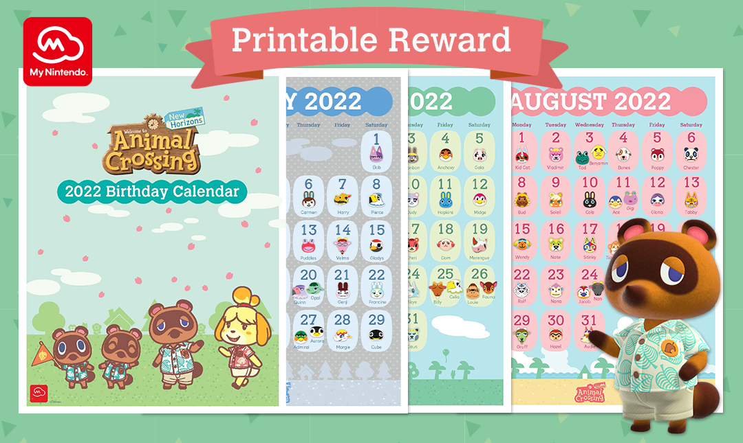 Printable Animal Crossing™ New Horizons 2022 Birthday Calendar