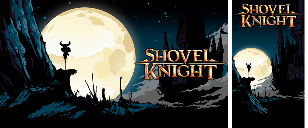 Shovel Knight wallpaper - nightscape with a full moon and Shovel Knight resting on shovel.