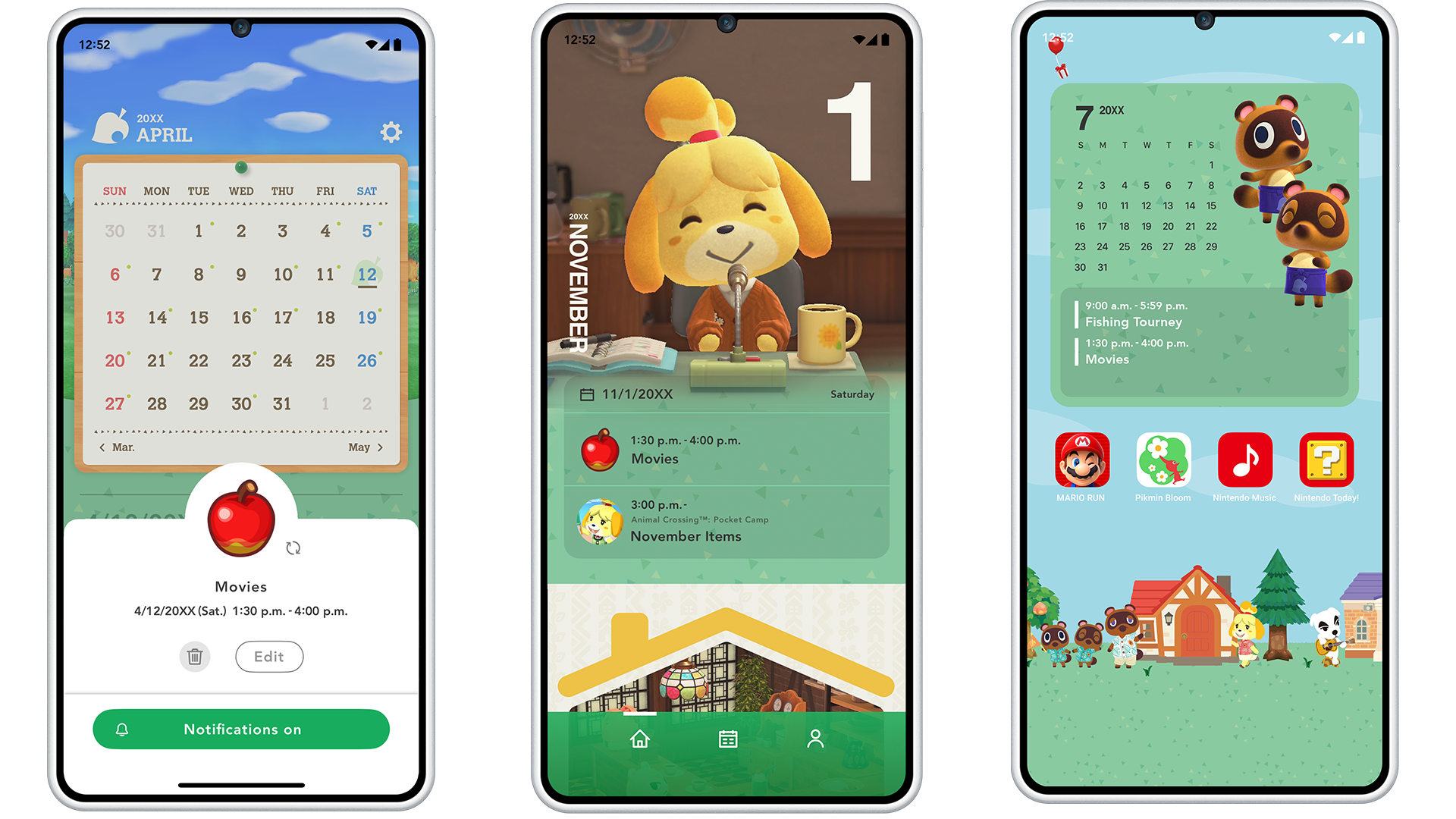Three smart phone examples of Nintendo Today! application.