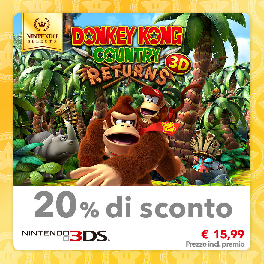 Sconto del 20% su Nintendo Selects: Donkey Kong Country Returns 3D