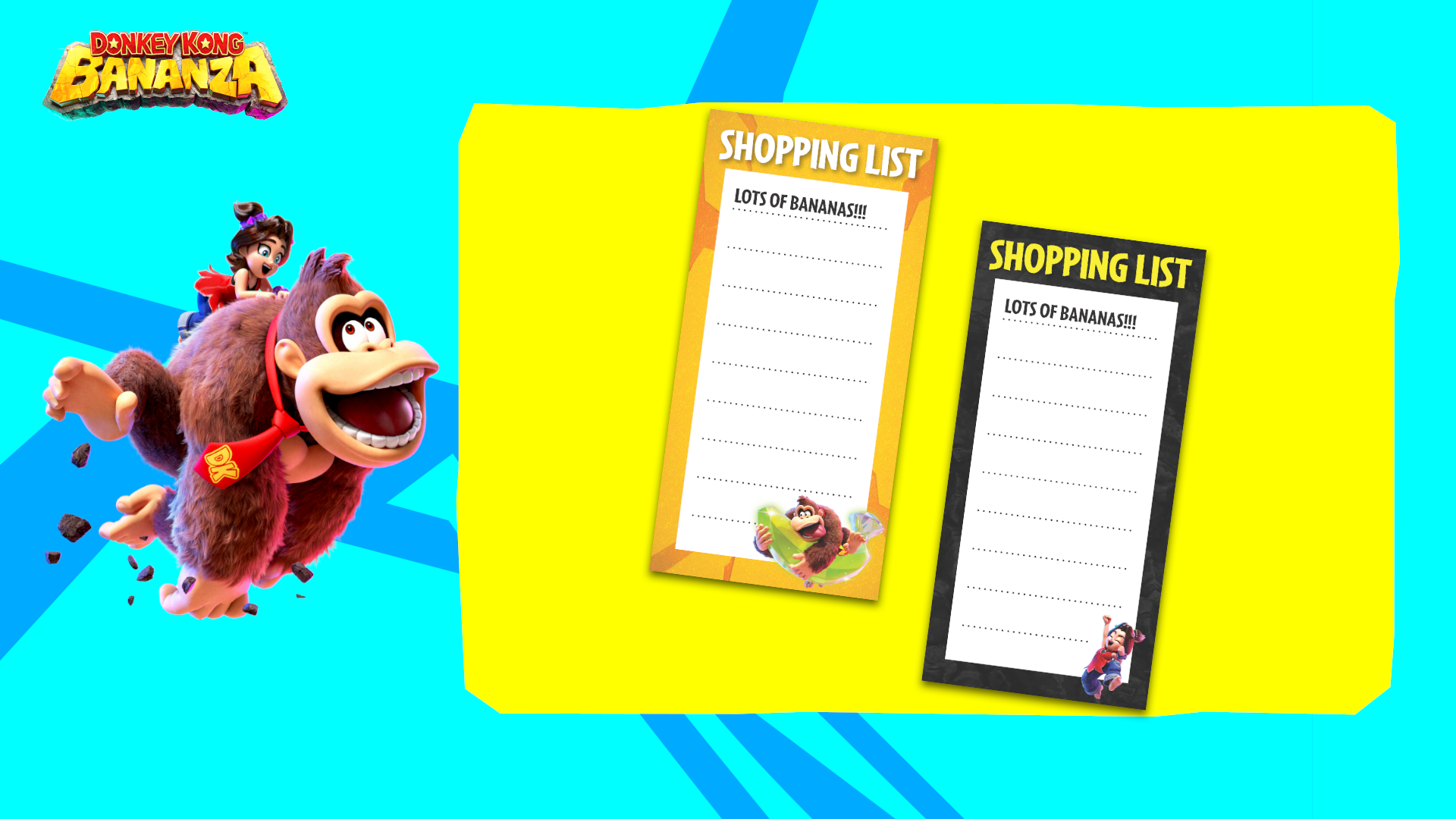 Printable - Donkey Kong Bananza - Shopping Lists
