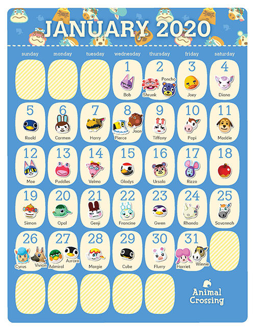 Printable Animal Crossing 2020 Birthday Calendar Rewards My Nintendo