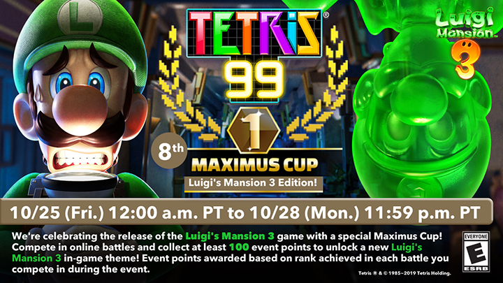 Play the TETRIS 99 8th MAXIMUS CUP event and you could earn an in-game  Luigi's Mansion 3 theme! | My Nintendo news | My Nintendo